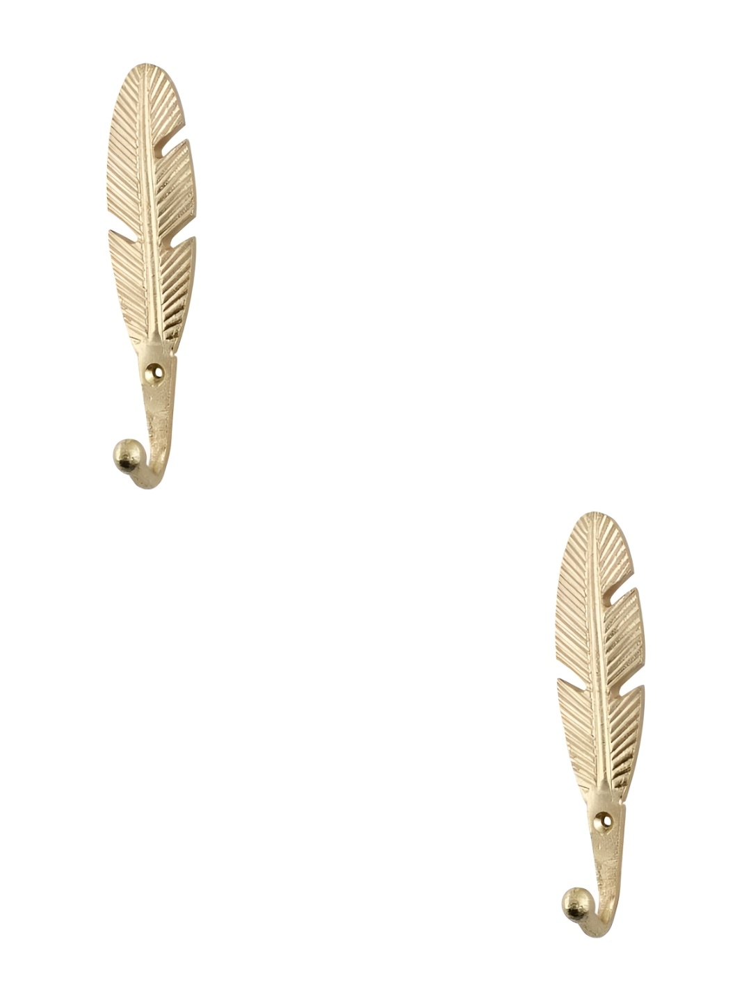 

IndianShelf Gold Toned 2 Pieces Iron Big Feather Wall Hangers Key Hooks