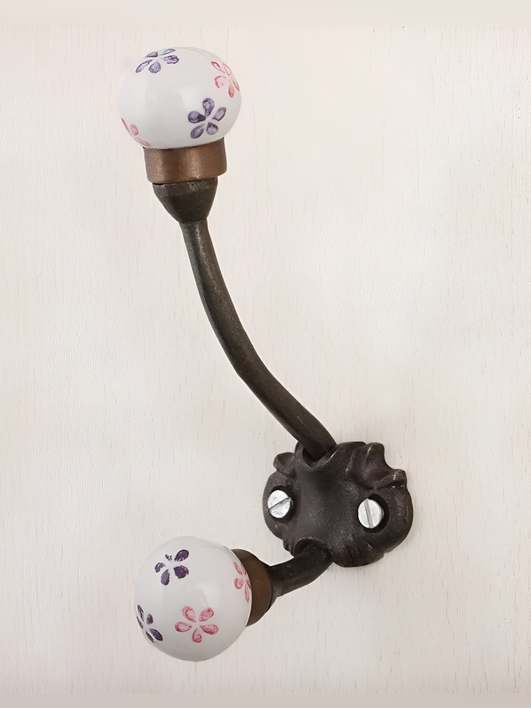 

IndianShelf White and Blue Floral Printed Ceramic Wall Hook