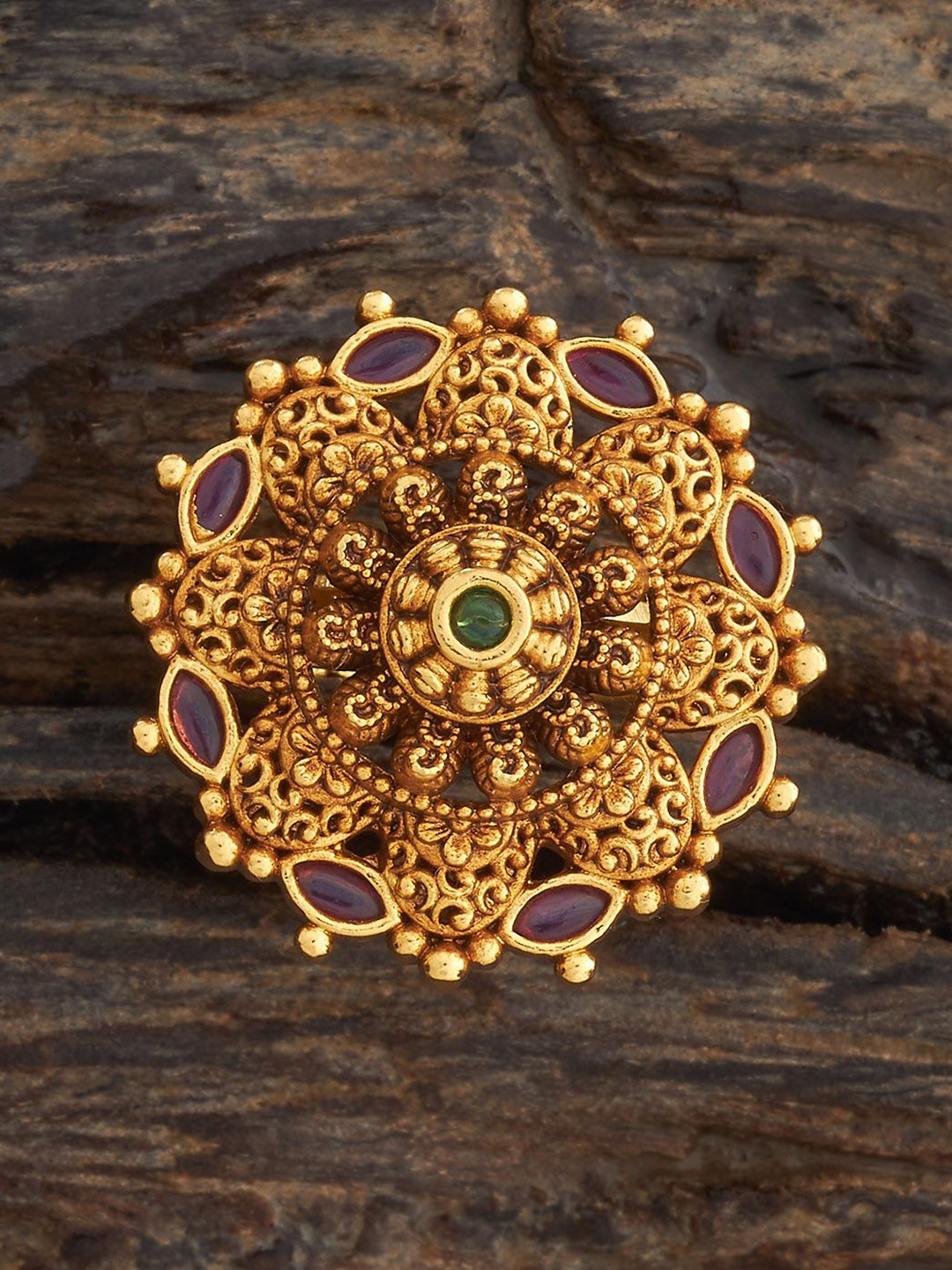 

Kushal's Fashion Jewellery Gold-Plated Ethnic Antique Finger Ring