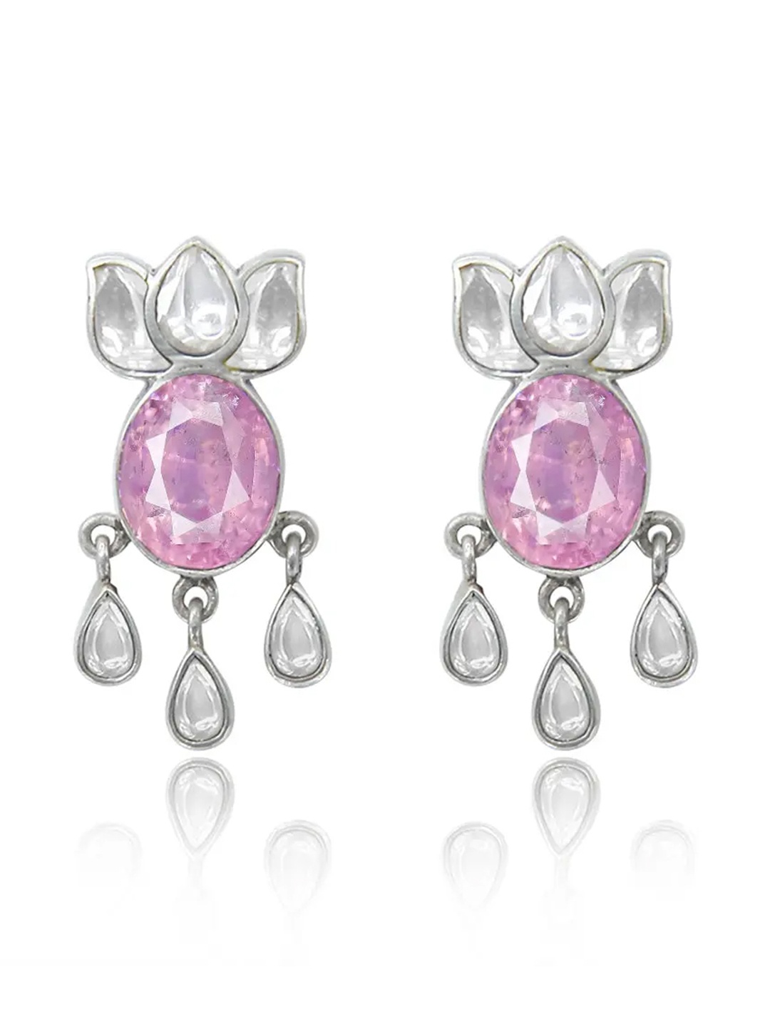 

Unniyarcha 92.5 Silver Stones Studded Floral Studs Earrings