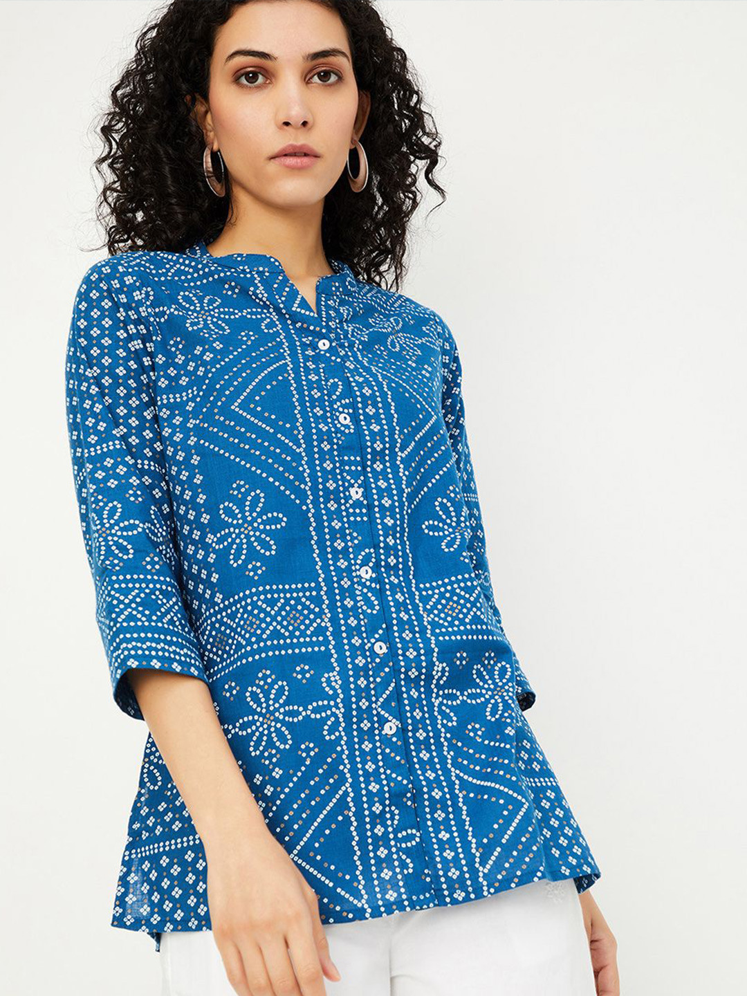 

max Women Printed Mandarin Collar Tunic, Navy blue
