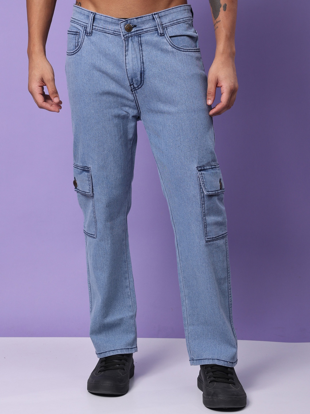 

London Hills Men Stretchable Cargo Jeans, Blue
