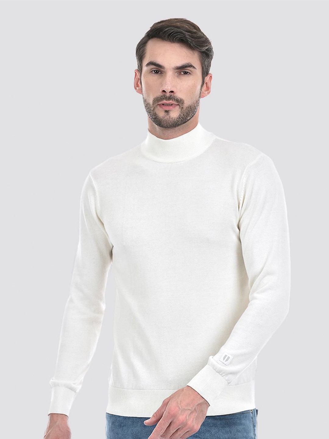 

Numero Uno Men Pure Cotton High Neck Pullover Sweater, White