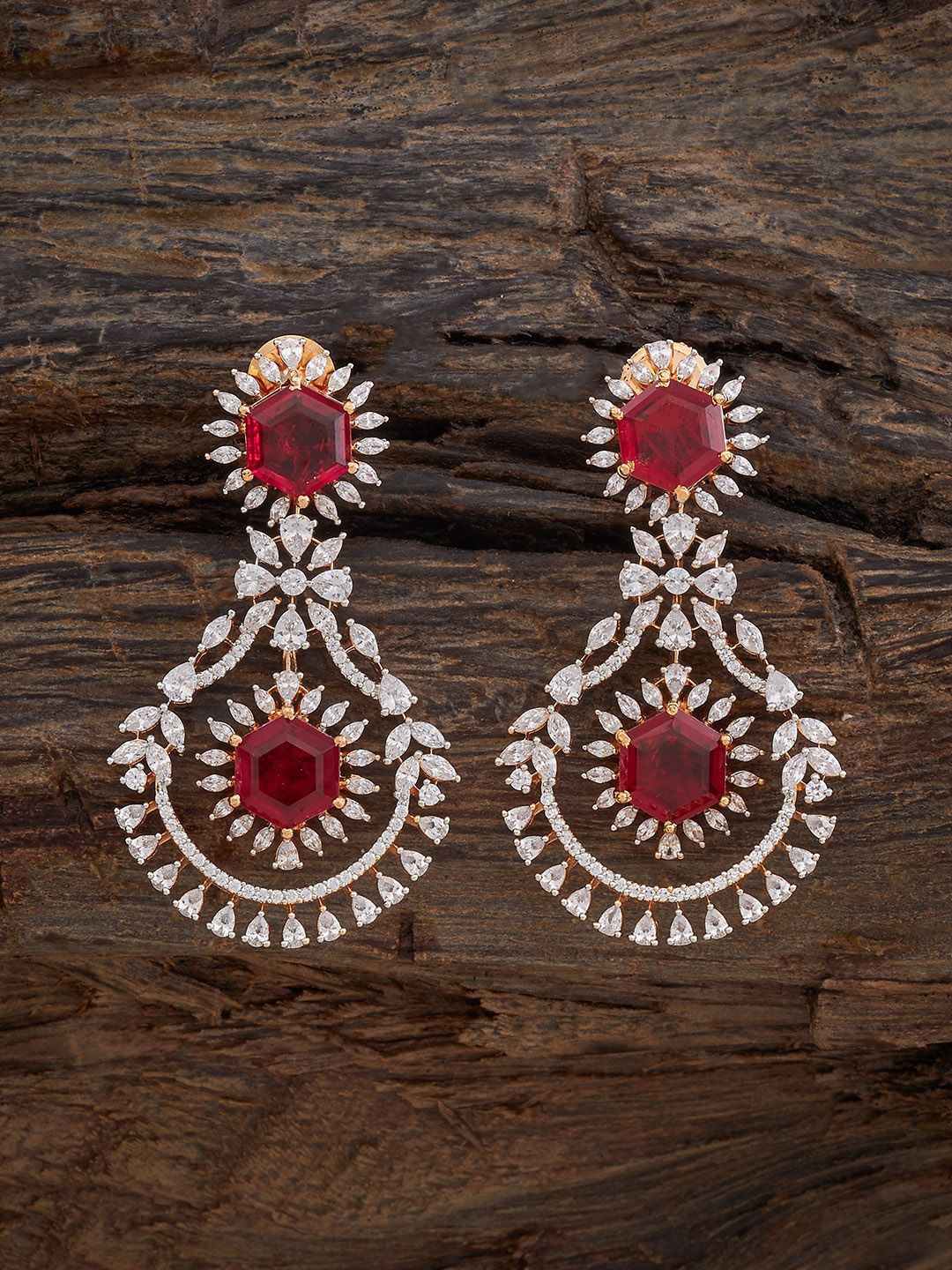 

Kushal's Fashion Jewellery Rhodium-Plated Geometric Drop Earrings, Red