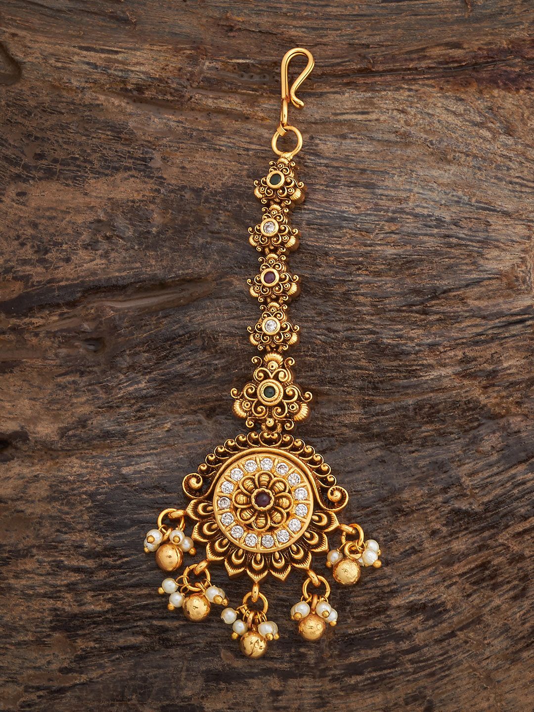 

Kushal's Fashion Jewellery Gold-Plated Artificial Stones and Beads Studded Maang Tikka