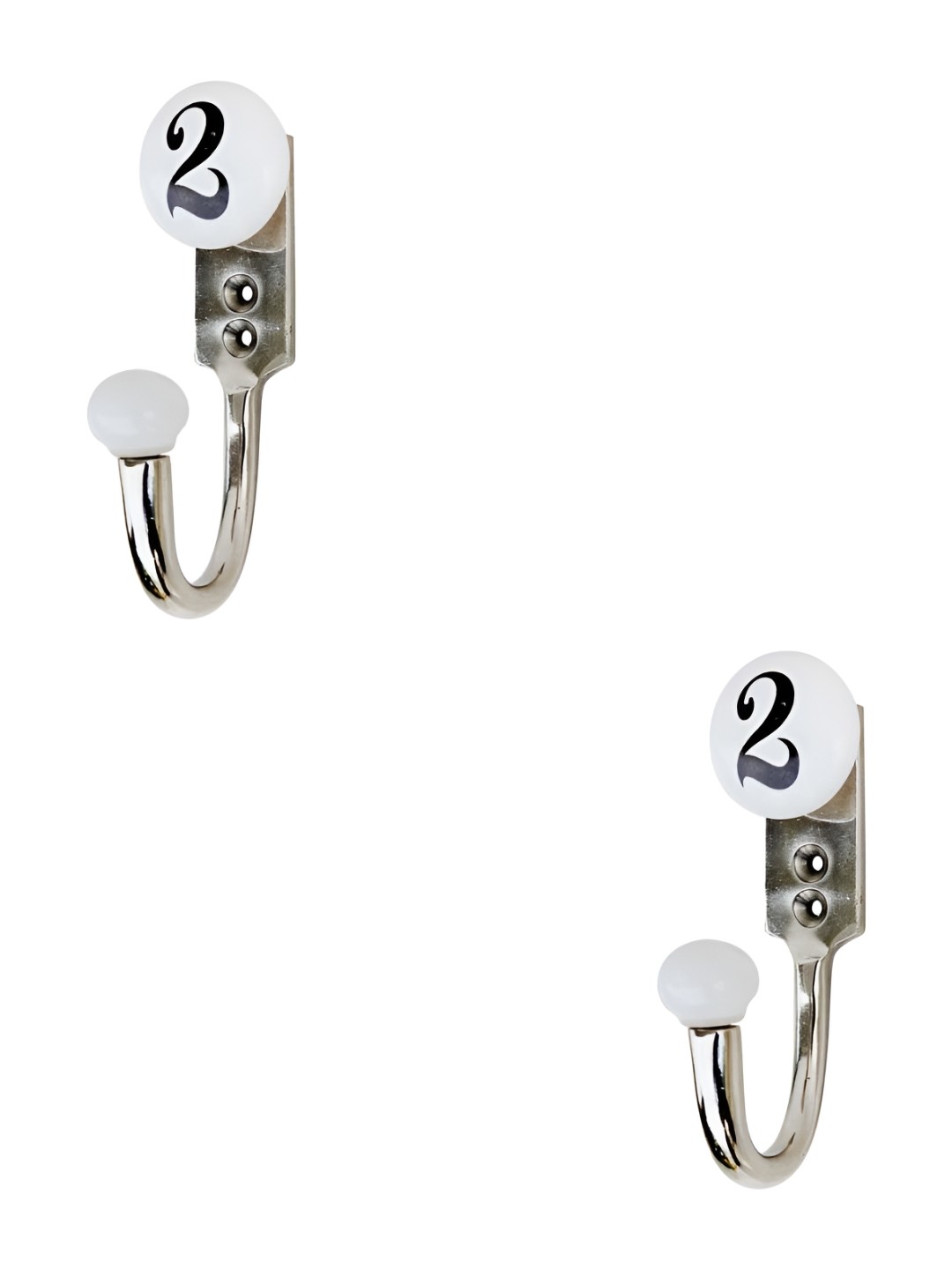 

IndianShelf White 2 Pieces Printed Ceramic & Zinc Number 2 Door Hangers Key Hooks