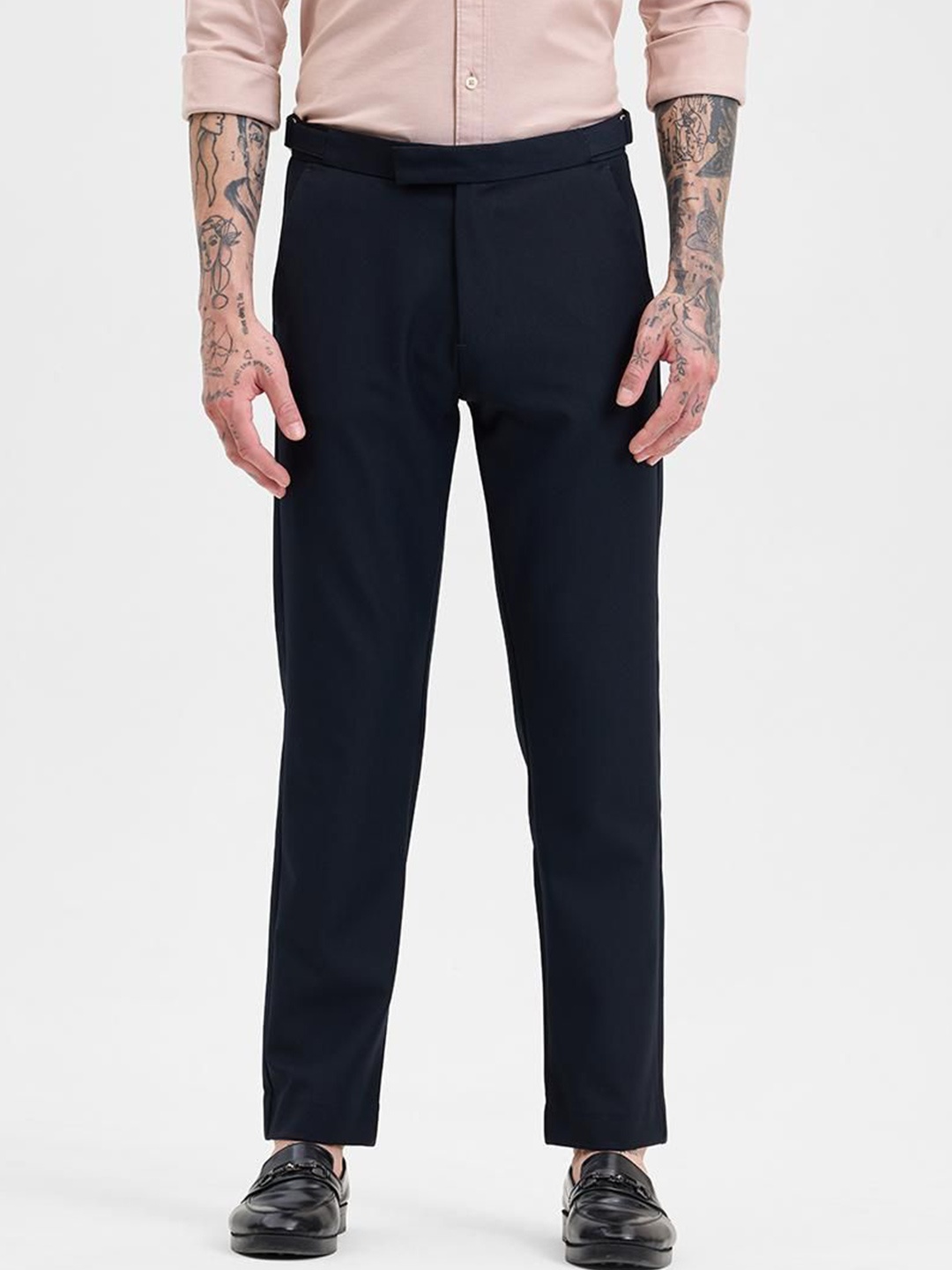 

Snitch Men Smart Slim Fit Trousers, Navy blue