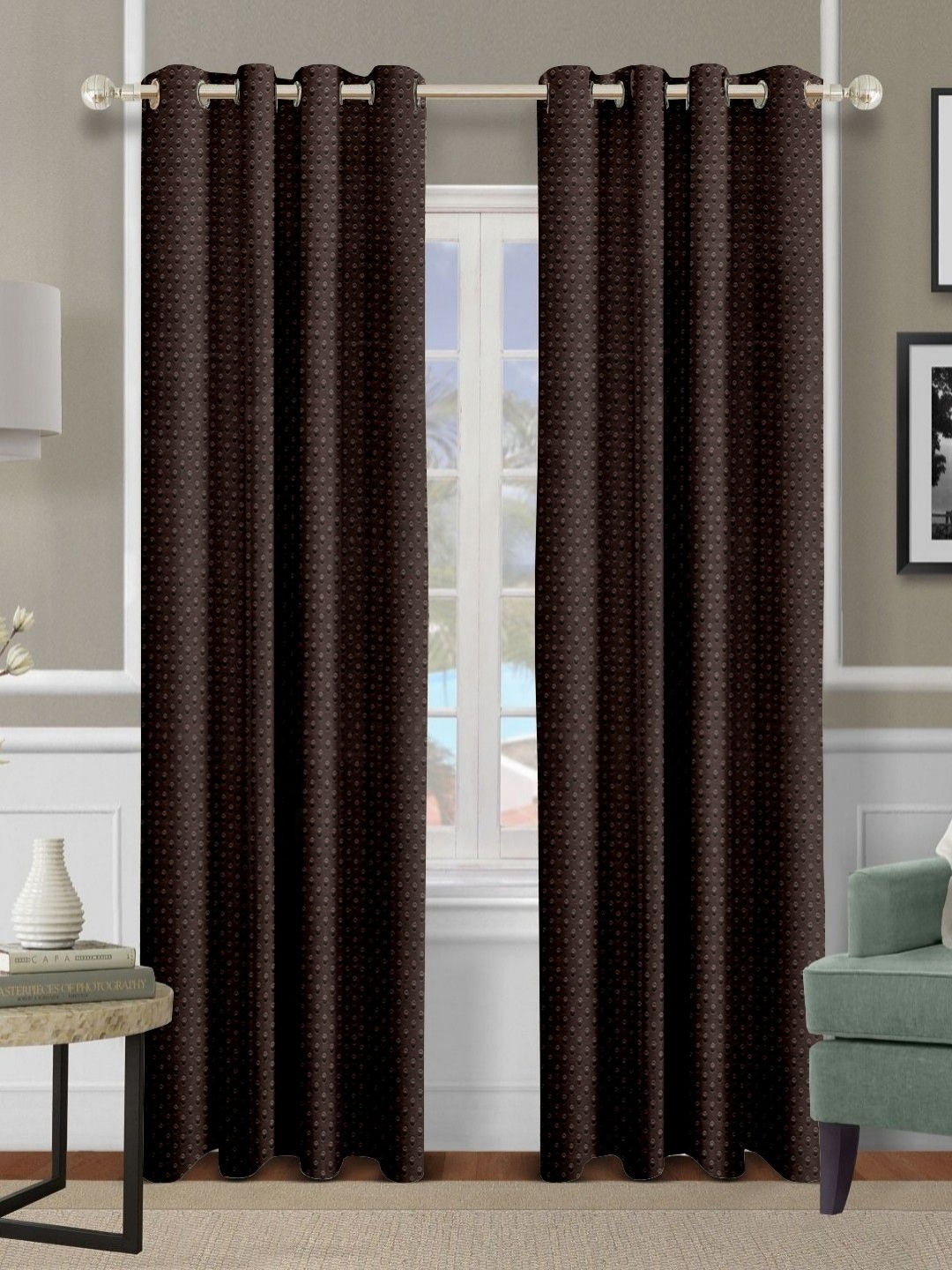 

Cortina Brown 2 Pieces Geometric Printed Room Darkening Long Door Curtains