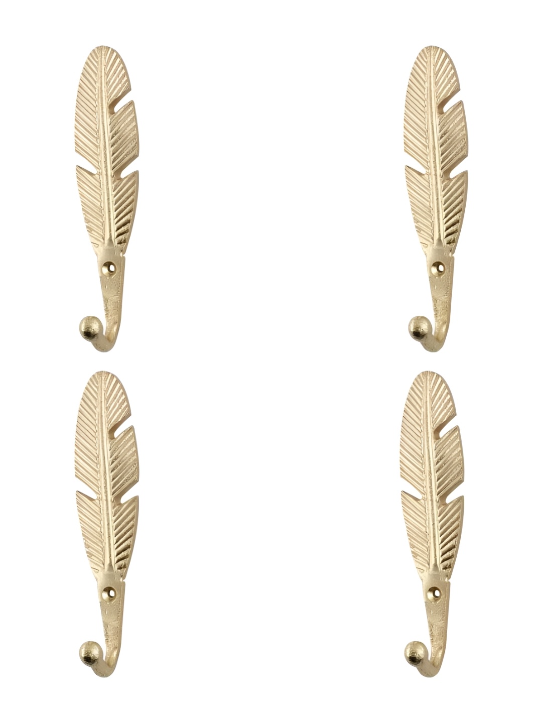 

IndianShelf Gold Toned 4 Pieces Iron Big Feather Wall Hooks