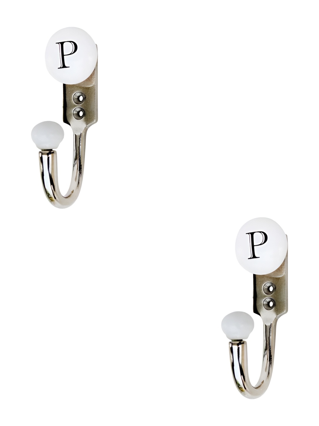 

IndianShelf White 2 Piece Ceramic & Zinc P Alphabet Wall Hangings Hooks