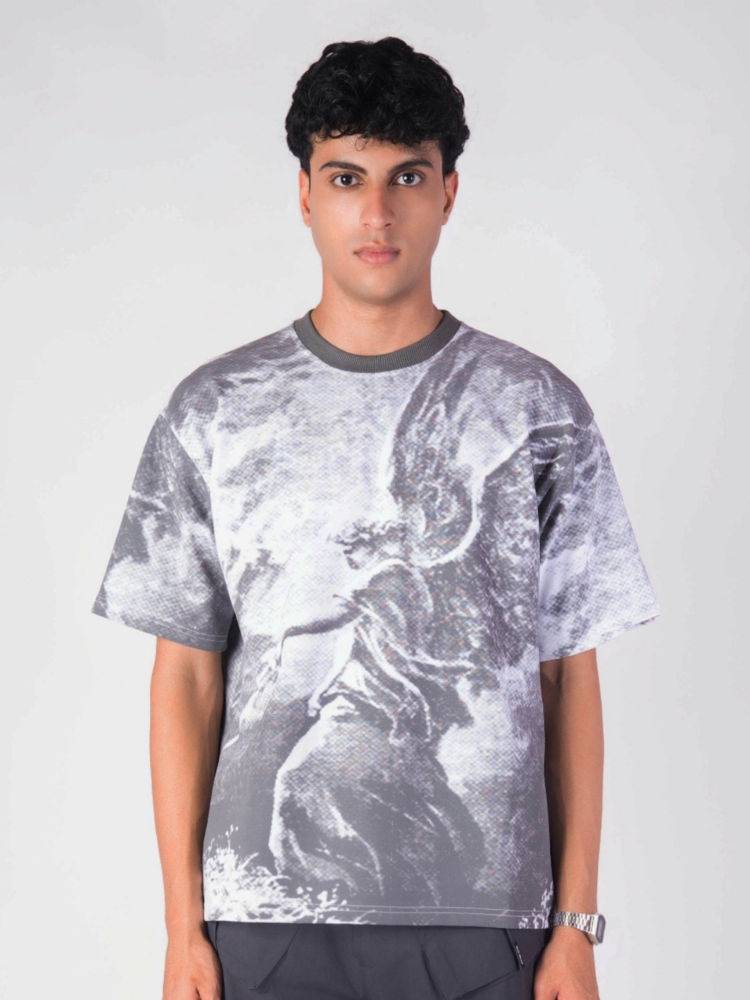 

Hop Head Angel of Lord Oversized Graphic T-Shirt, Grey