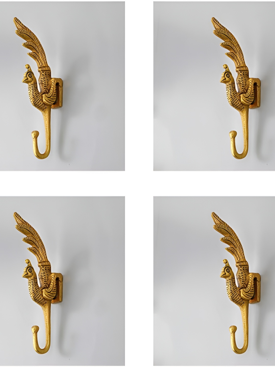 

IndianShelf Gold Toned 4 Pieces Peacock Brass Wall Hooks