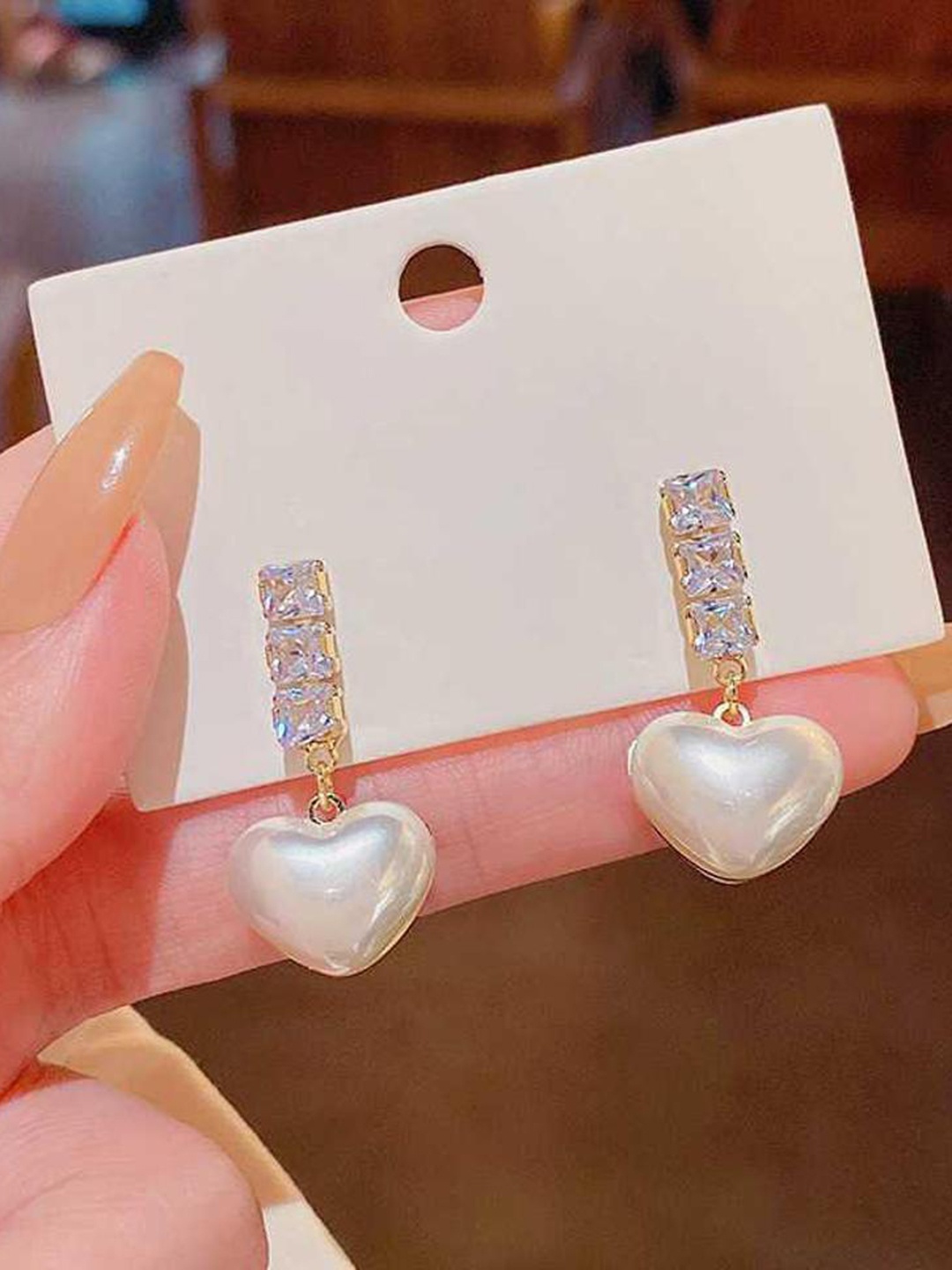 

DESTINY JEWELS Gold-Plated Heart Shaped Cubic Zirconia Drop Earrings