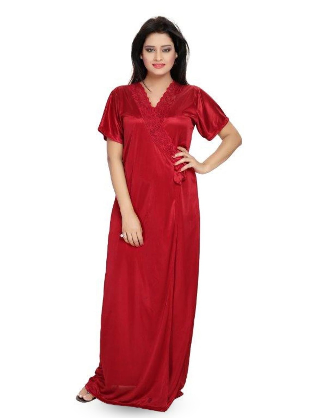 

Noty Women V-Neck Satin Maxi Nightdress, Maroon