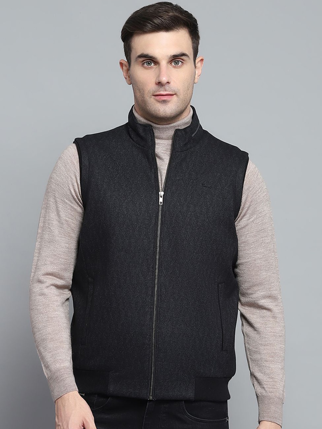 

Monte Carlo Men Mock Collar Solid Casual Padded Jacket, Black