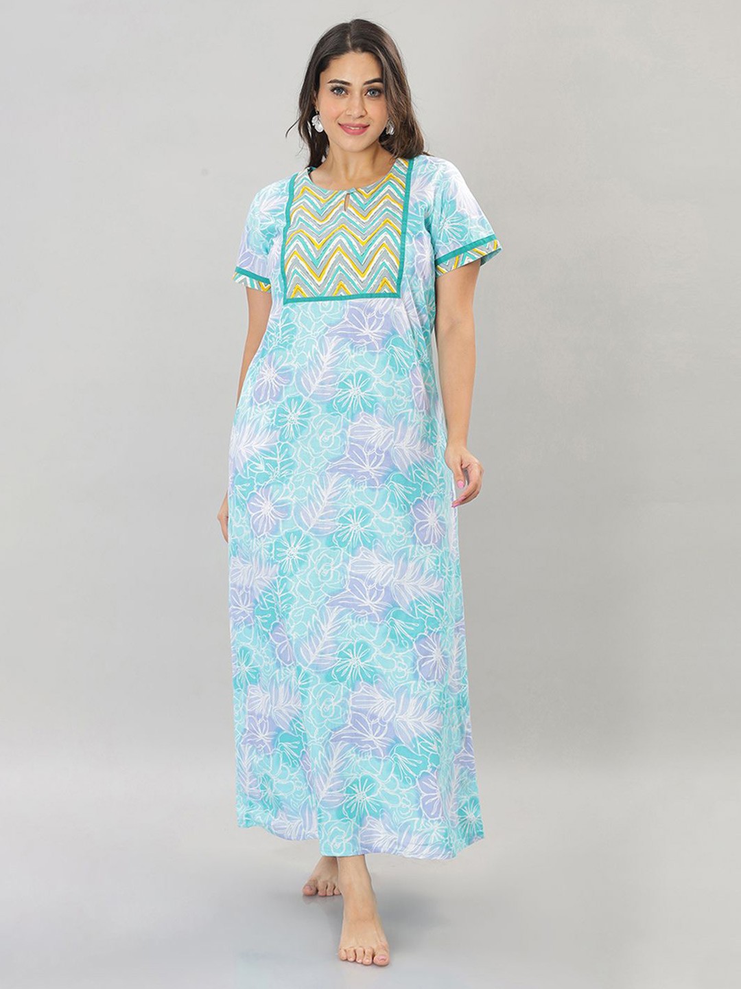 

NAIDU HALL Women Printed Maxi Nightdress, Blue