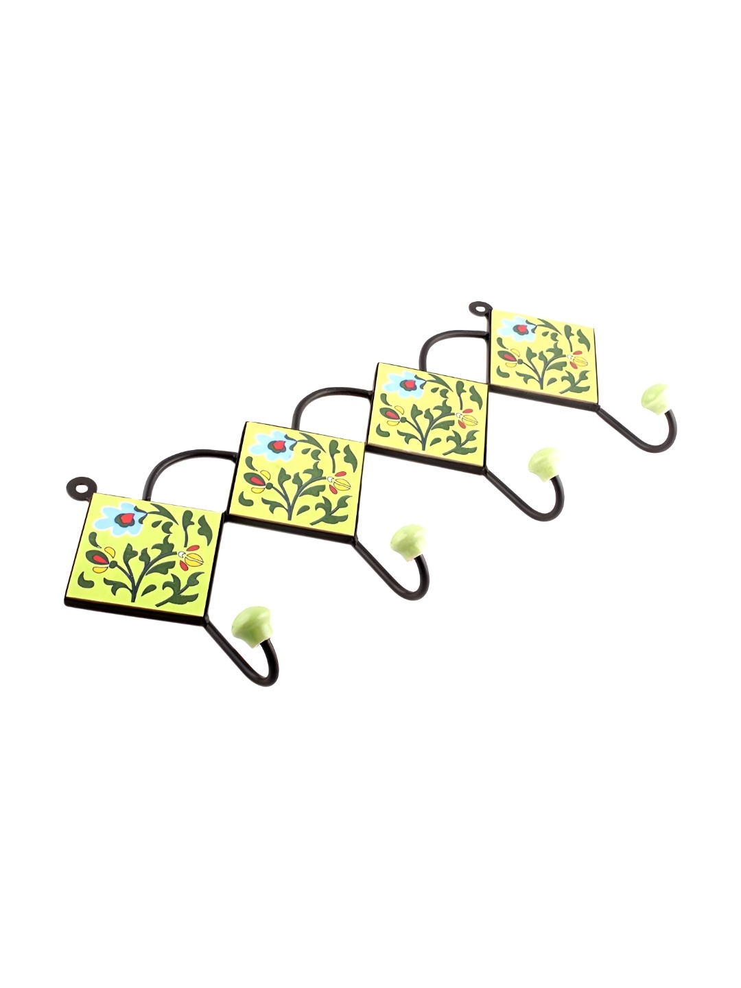 

IndianShelf Yellow & Blue Ceramic Floral Tile Door Hangers Key Hook