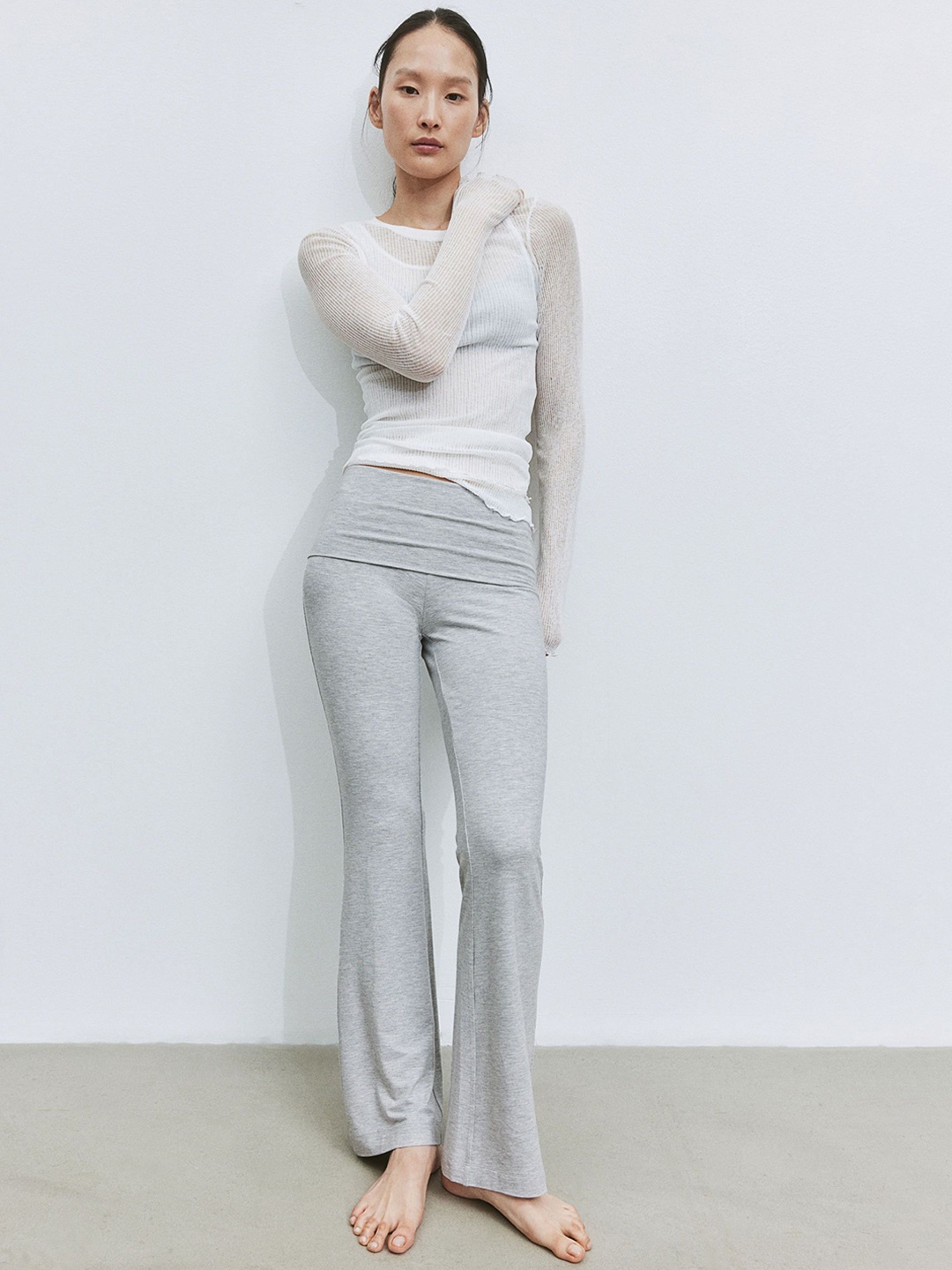 

H&M Flared Jersey Trousers, Grey