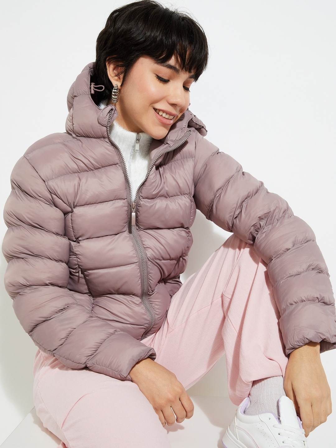 

MAX URB_N Women Quilted Puffer Jacket with Hood, Purple