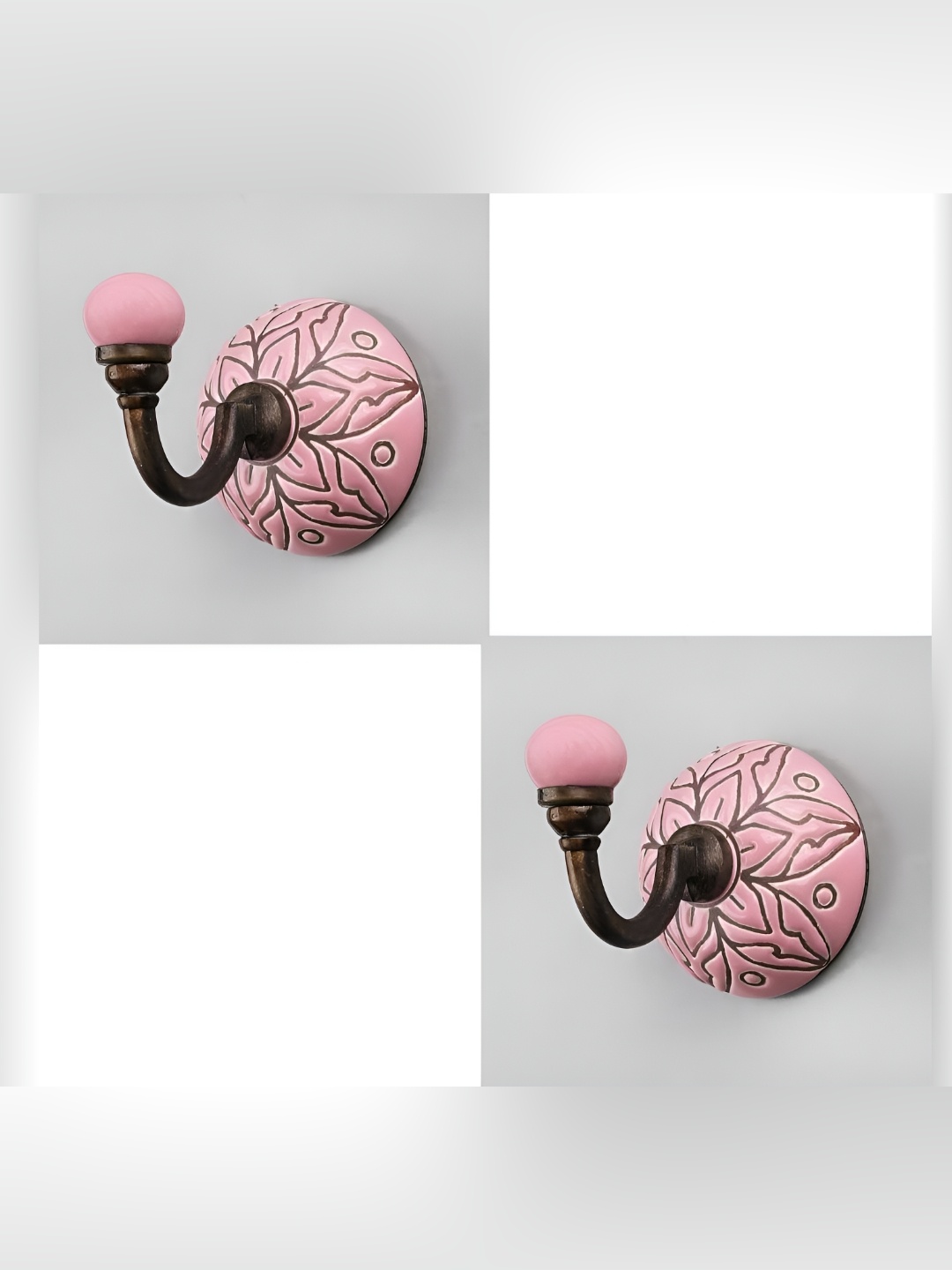 

IndianShelf Pink and Brown 2 Pieces Floral Textured Ceramic Wall Hooks