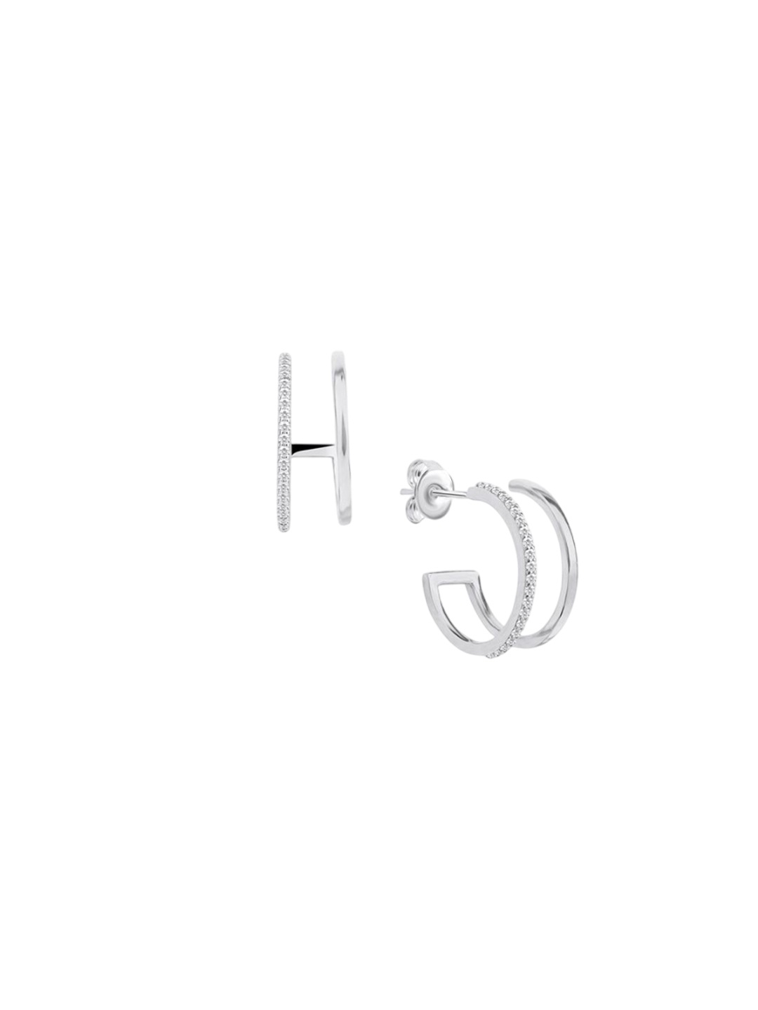 

Nistra Rhodium-Plated Sterling Silver CZ Circular Half Hoop Earrings