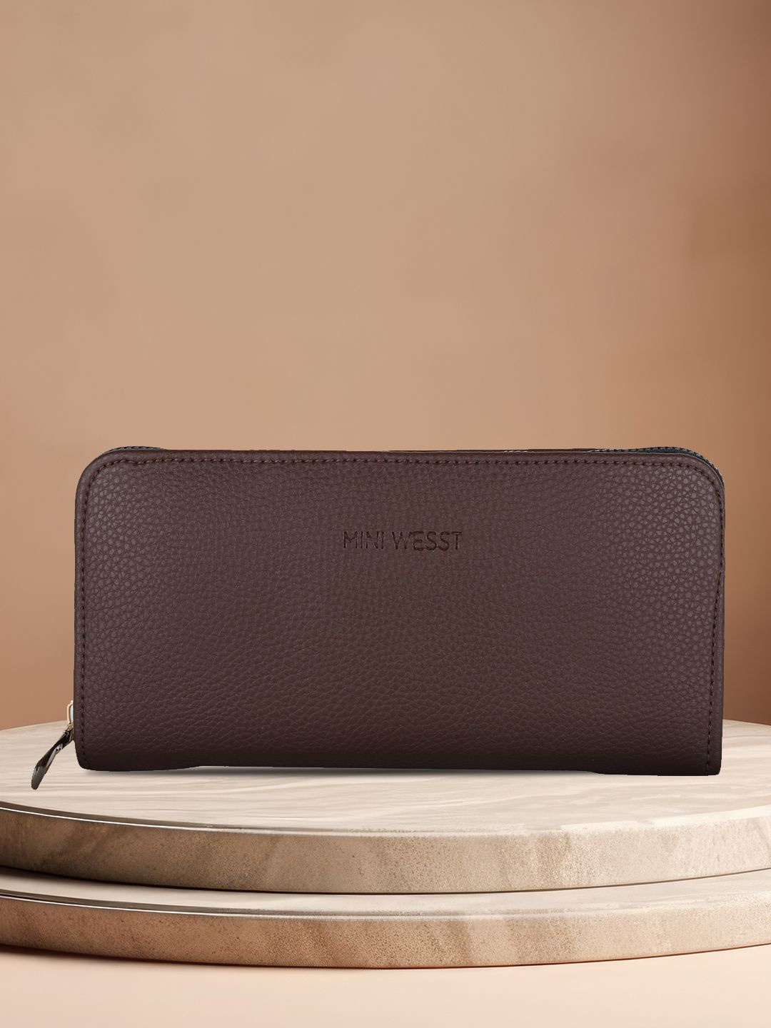 

MINI WESST Women PU Zip Around Wallet, Brown