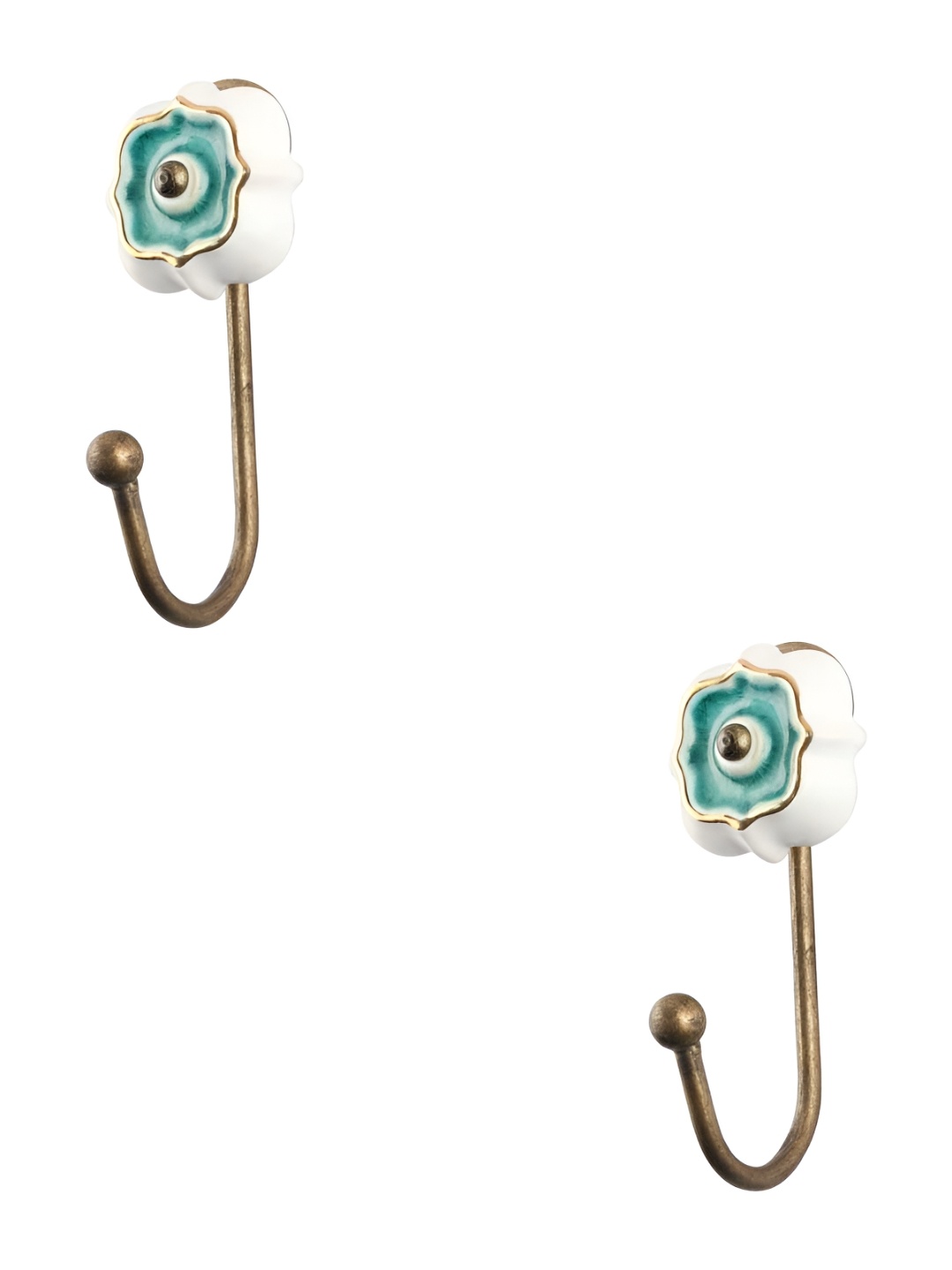 

IndianShelf White & Green 2 Pieces Printed Ceramic Wall Hooks
