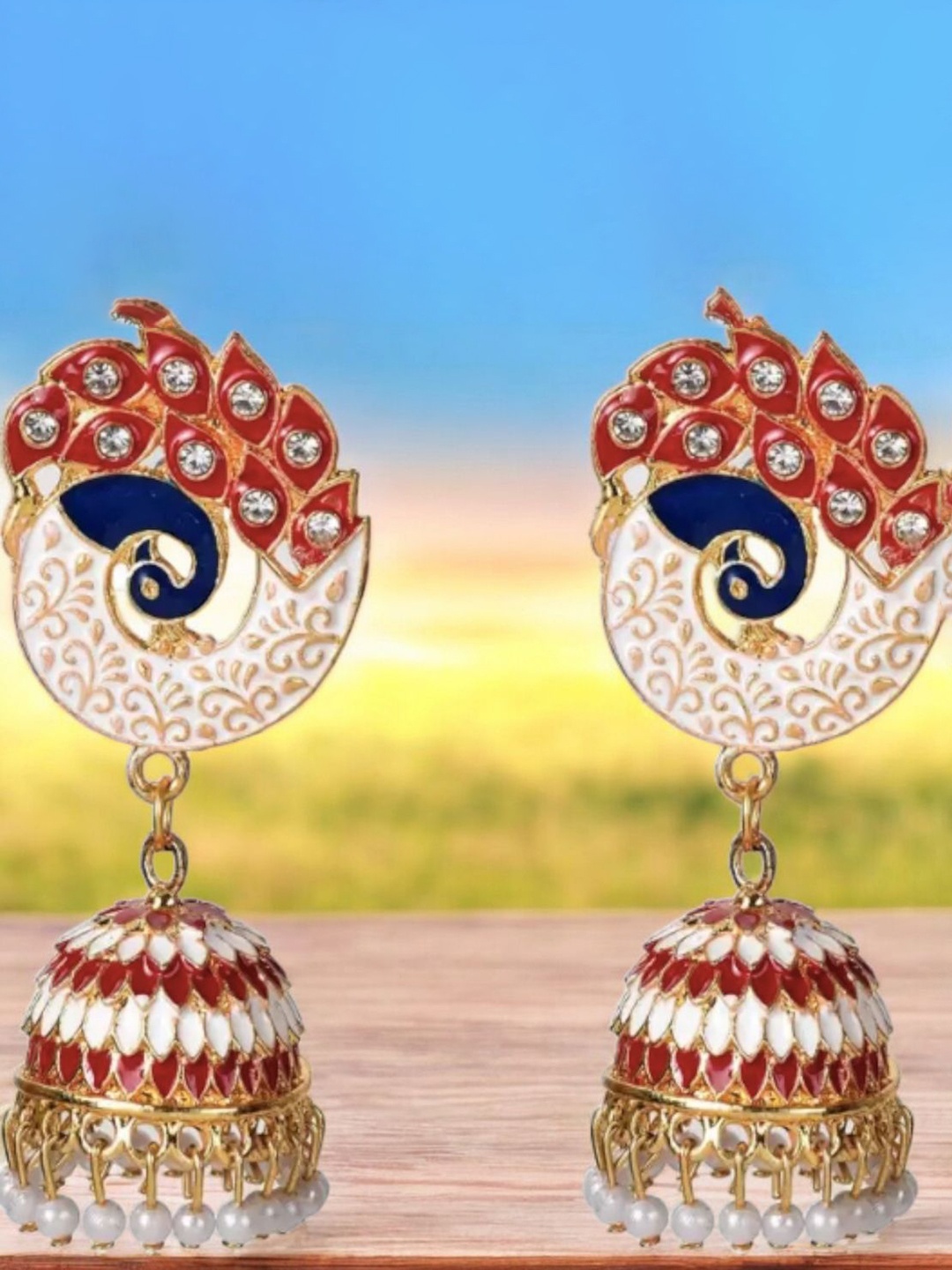 

Nilu's Collection Peacock Shape Jhumkas, Gold