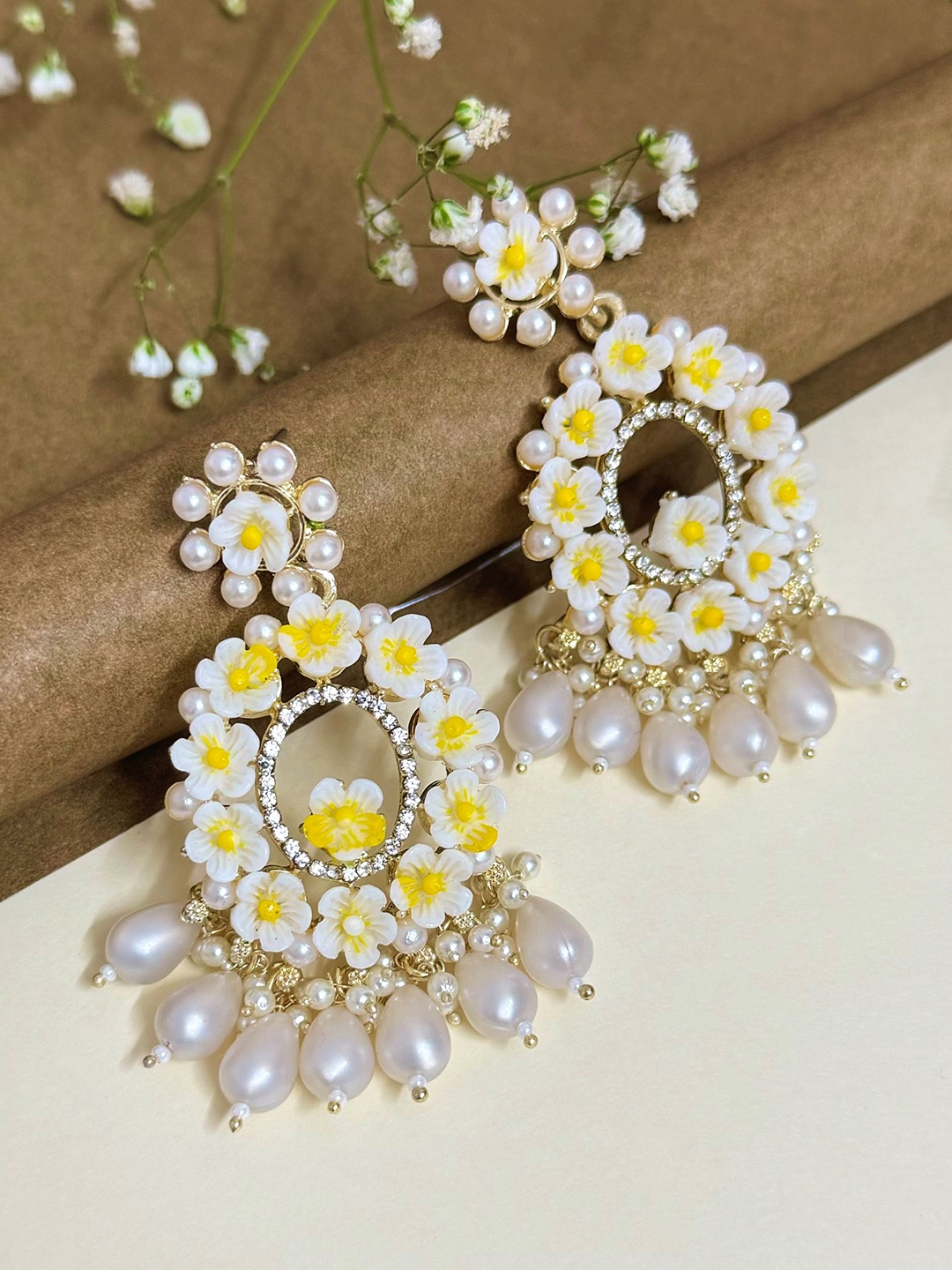 

SUBHAGALANKAR Floral Chandbalis Earrings, Yellow