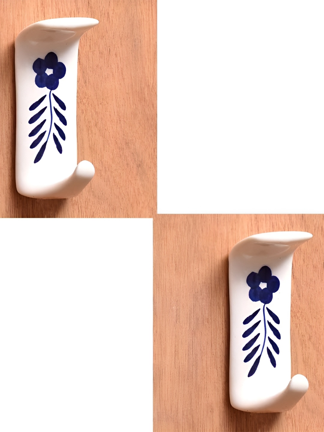 

IndianShelf White & Blue 2 Pieces Floral Printed Ceramic Wall Hooks