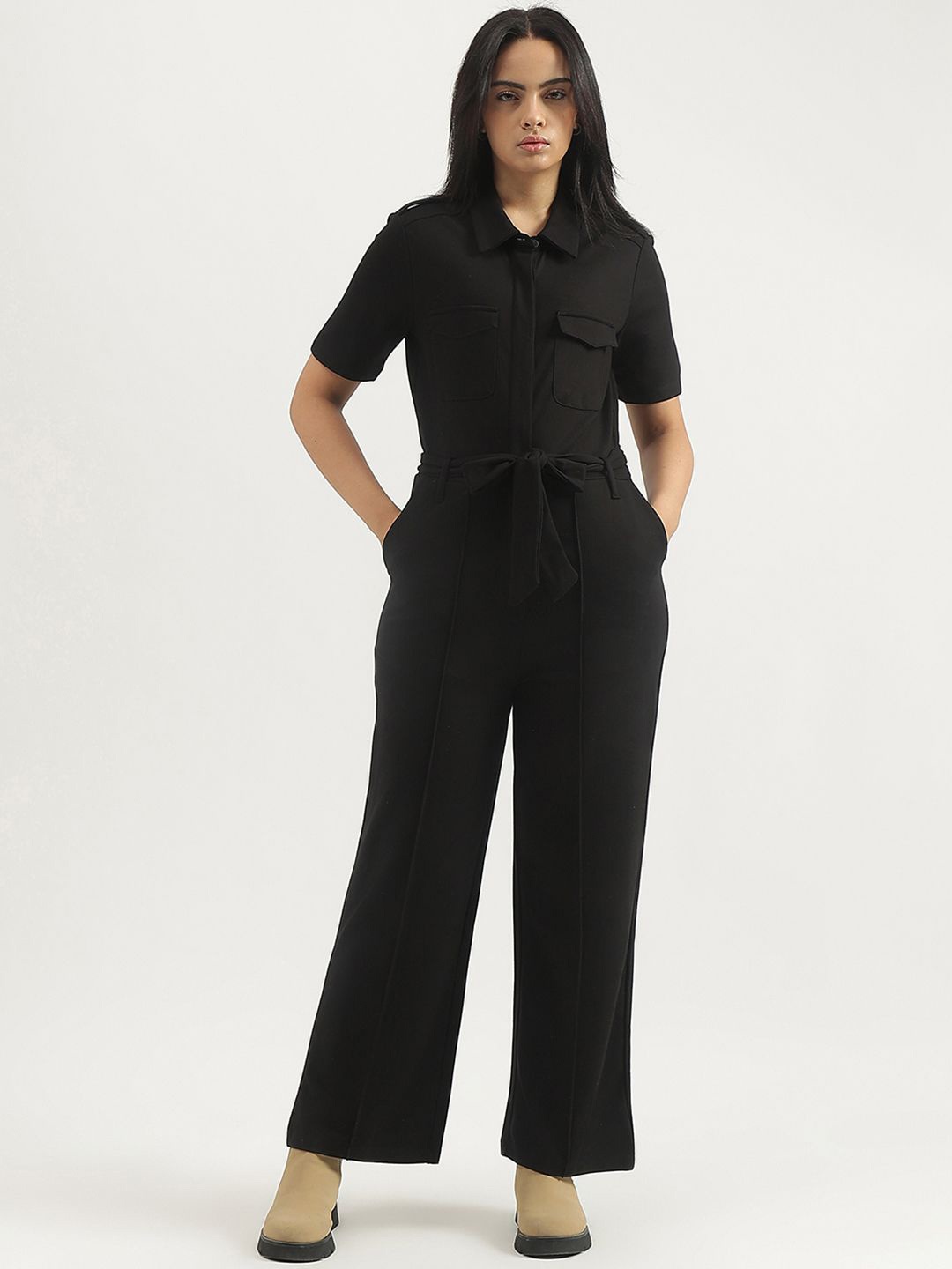 

United Colors of Benetton Women Straight Fit Basic Jumpsuit, Black