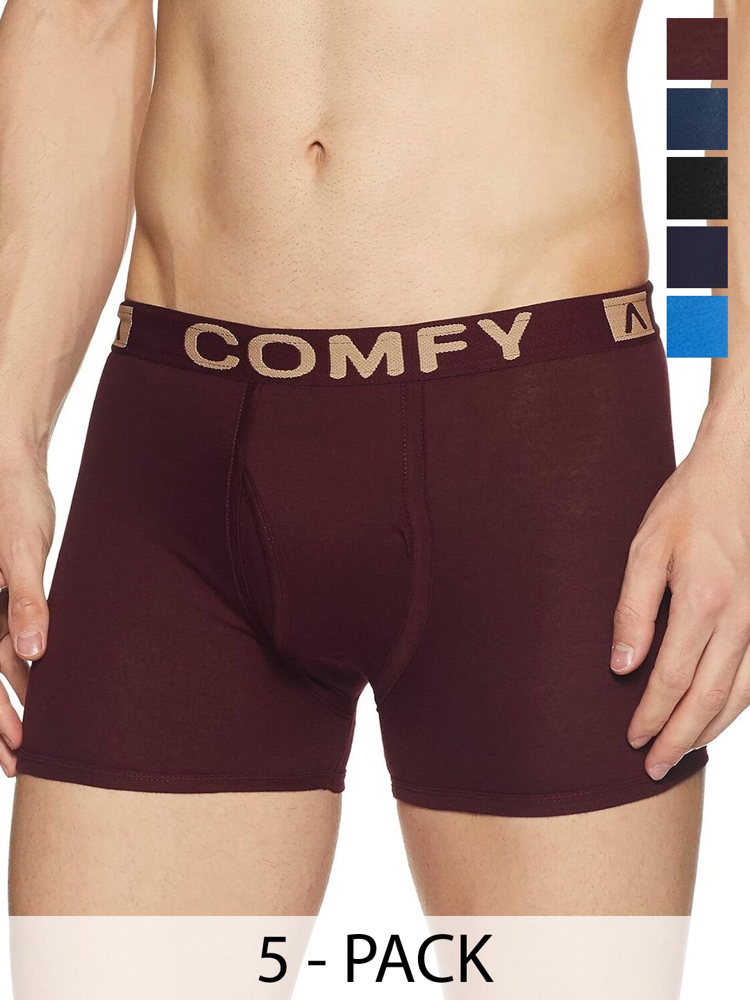 

AMUL COMFY Men Pack Of 5 Pure Cotton Trunks - Comfy-Plain-Trunk-OE-5-100, Blue