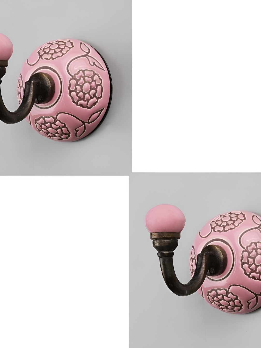 

IndianShelf Pink and Black 2 Pieces Floral Printed Ceramic Wall Hooks