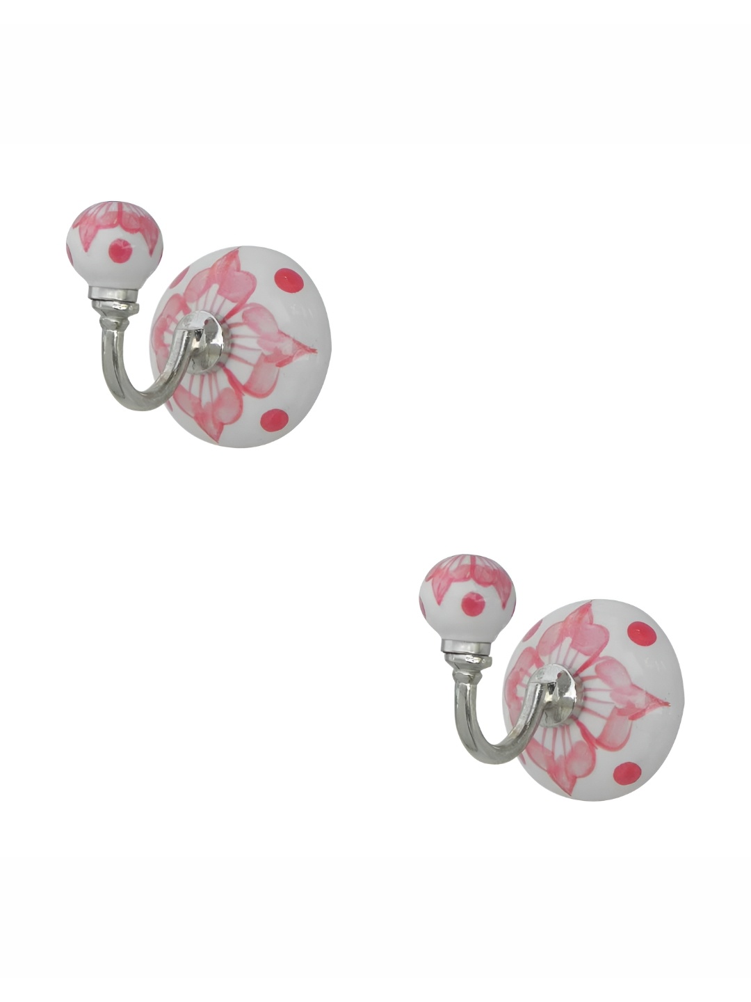 

IndianShelf Pink & White 2 Pieces Floral Printed Ceramic Wall Hooks