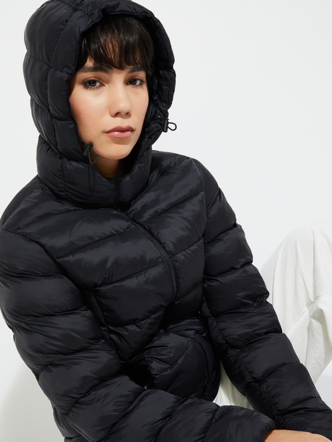 

MAX URB_N Women Quilted Puffer Jacket with Hood, Black