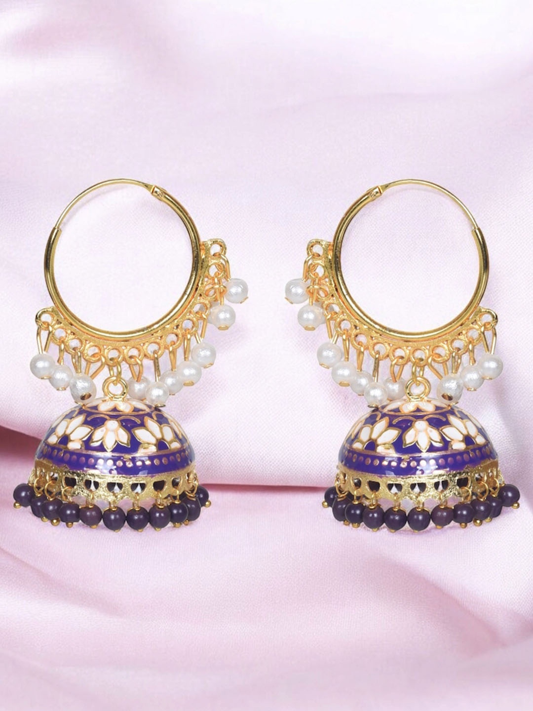 

Nilu's Collection Brass Plated Pearls Beaded Contemporary Jhumkas, Gold