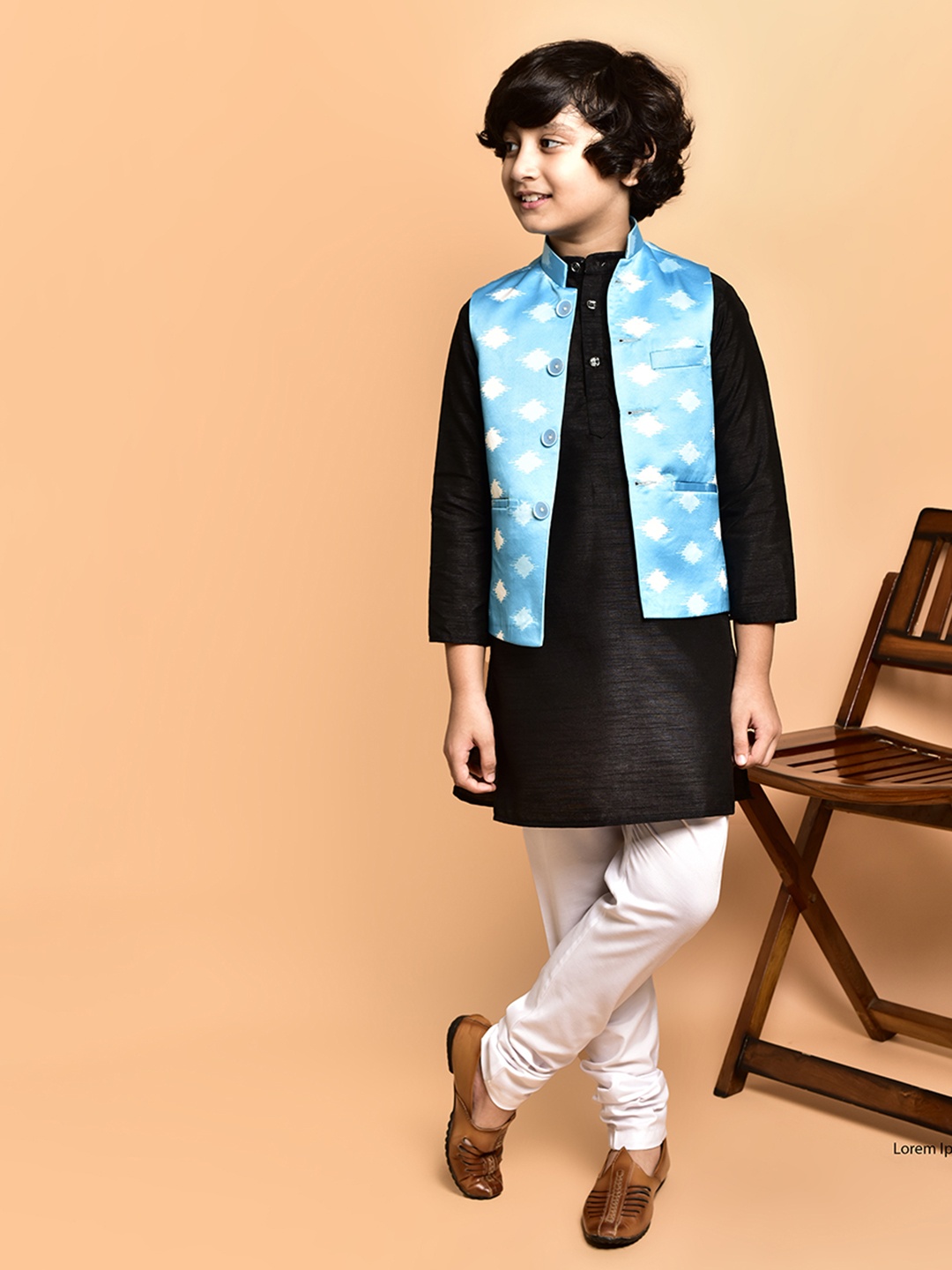 

PRINTINDIA Boys Mandarin Collar Regular Straight Kurta with Pyjamas, Black