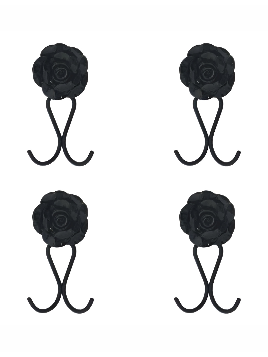 

IndianShelf Black 4 Pieces Rose Textured Ceramic Wall Hooks