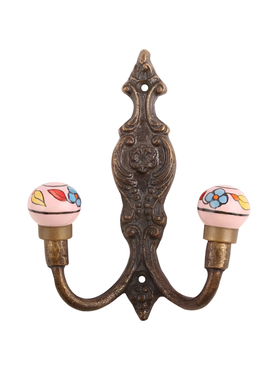 

IndianShelf Pink and Bronze Floral Printed Ceramic Wall Hooks