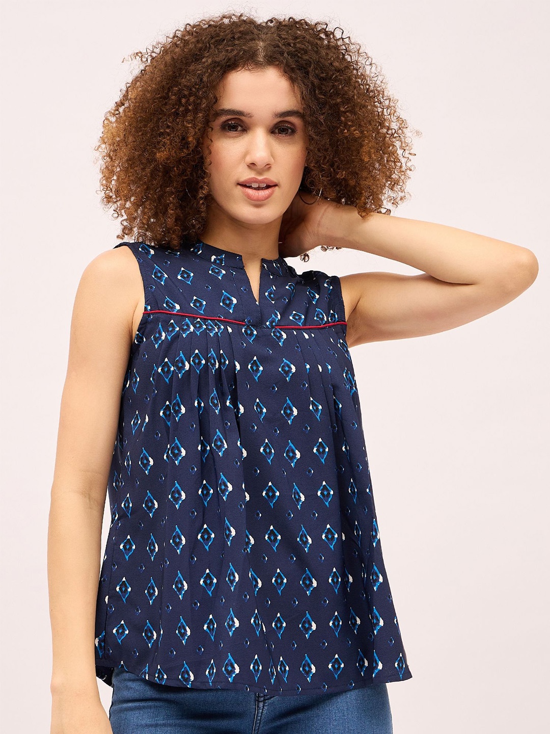 

Mayra Women Geometric Printed A-Line Top, Blue
