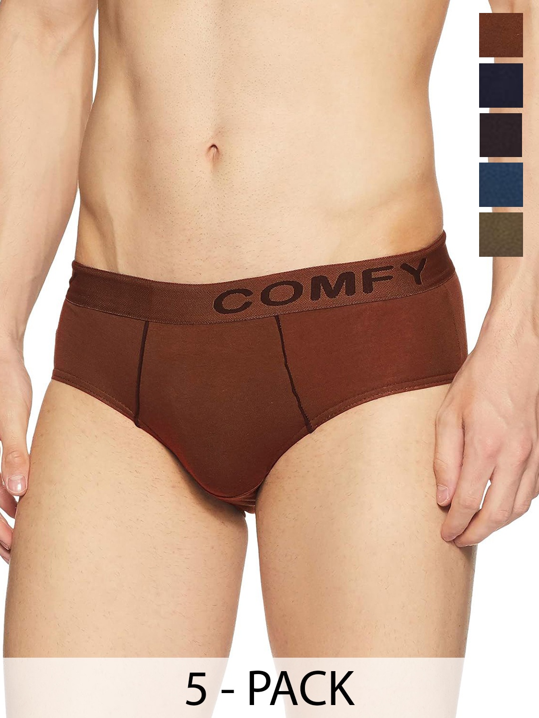 

AMUL COMFY Men Pack Of 5 Combed Cotton Basic Briefs Comfy-Brief-OE-5-105, Blue