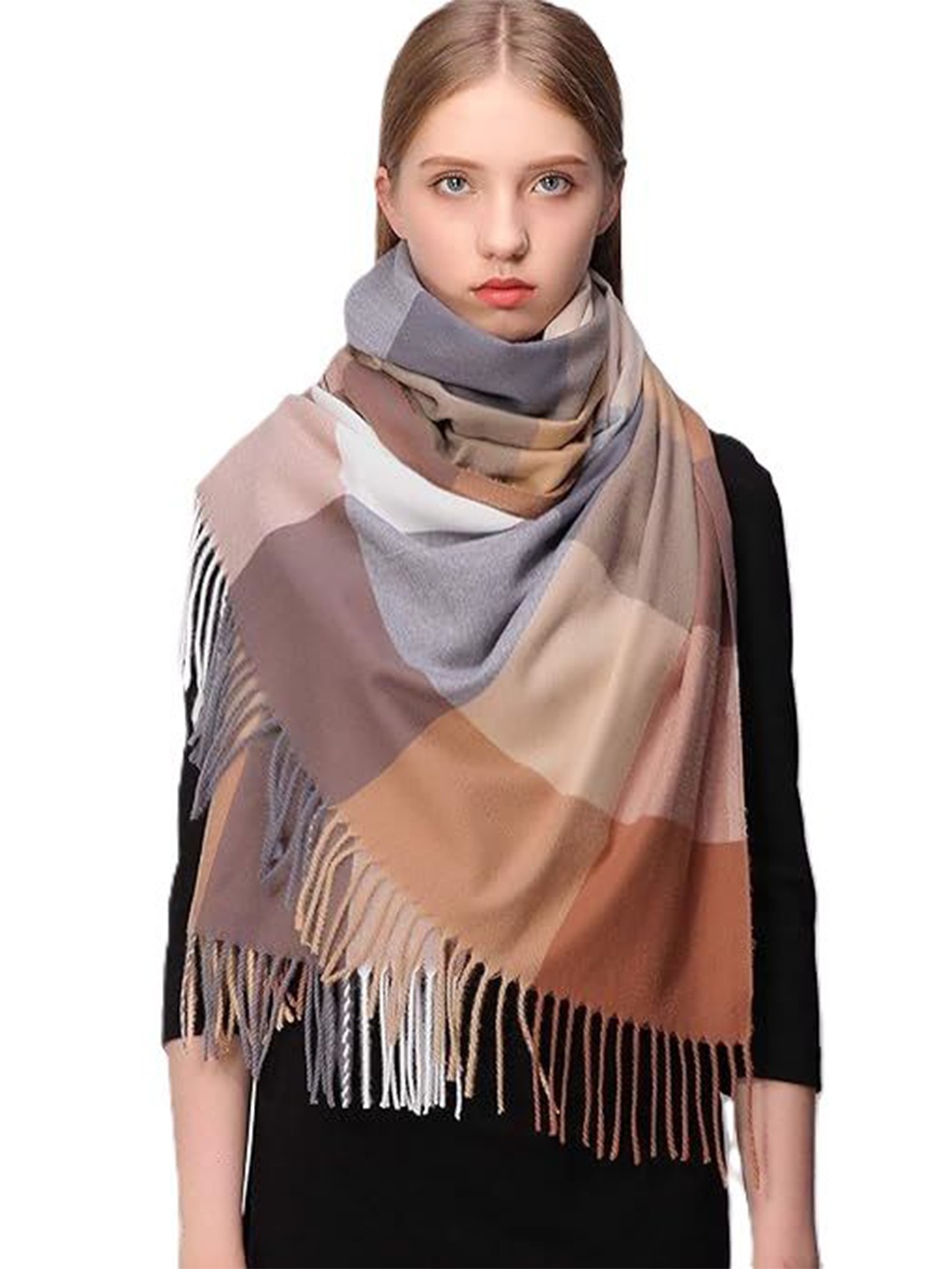 

Alexvyan Women Winter Checked Large Warm Fringed Woolen Soft Wrap & Stoles, Brown
