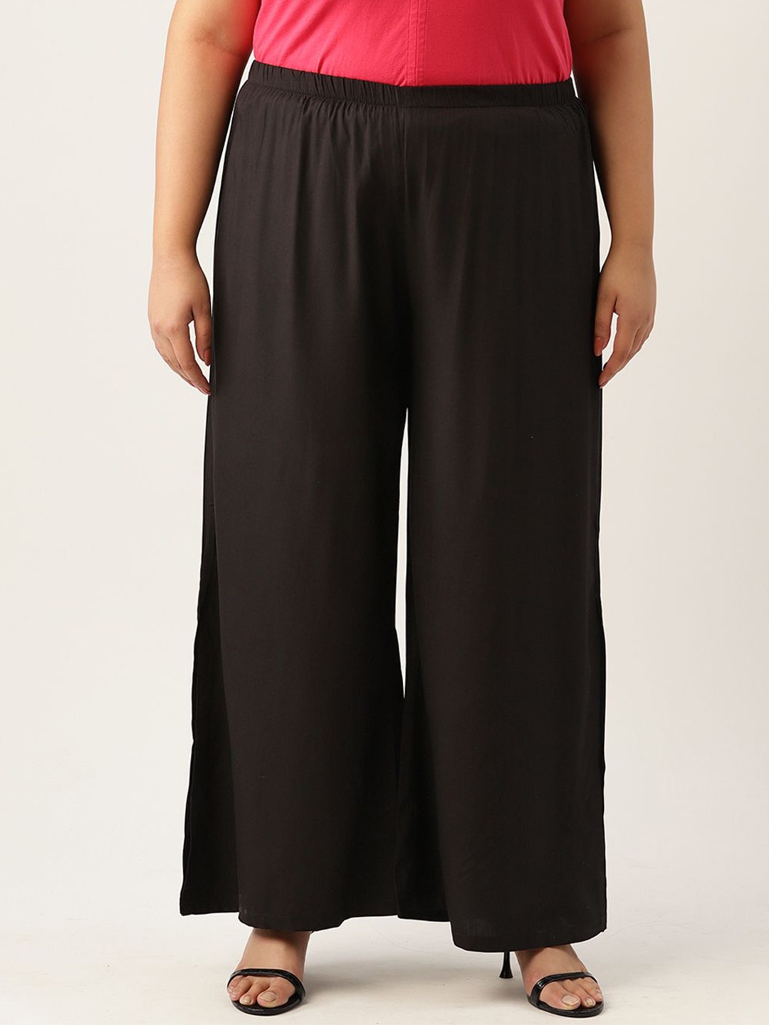 

theRebelinme Women Plus Size Wide Leg Palazzos, Black