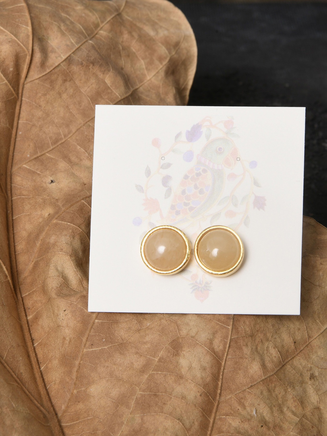 

TOTAPARI Manipura Chakra Gold-Plated Stone Studded Circular Studs, Yellow