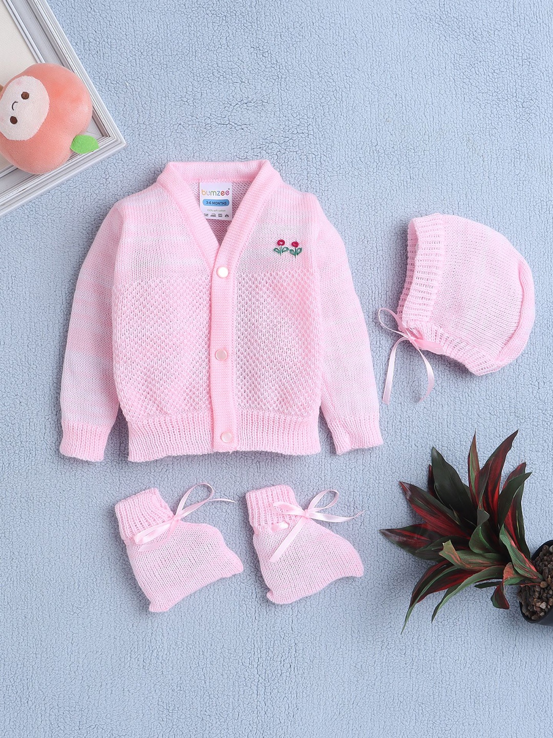 

BUMZEE Girls Cardigan With Cap and Socks, Pink