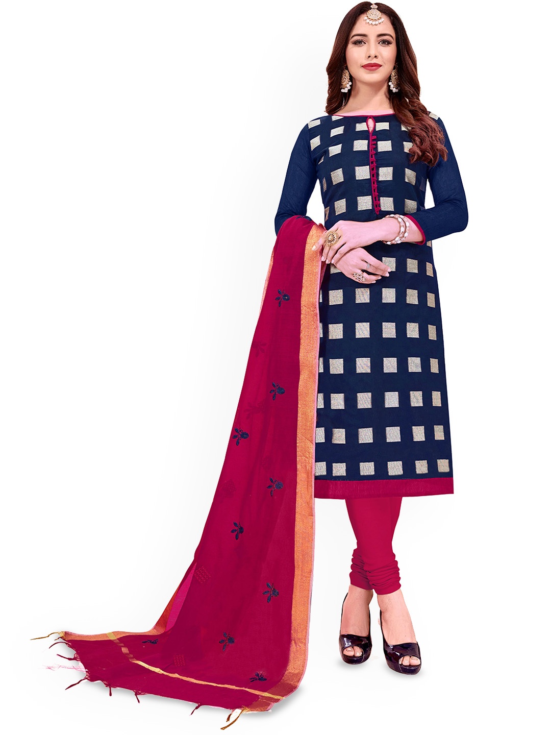 

Maroosh Geometric Printed Unstitched Dress Material, Blue