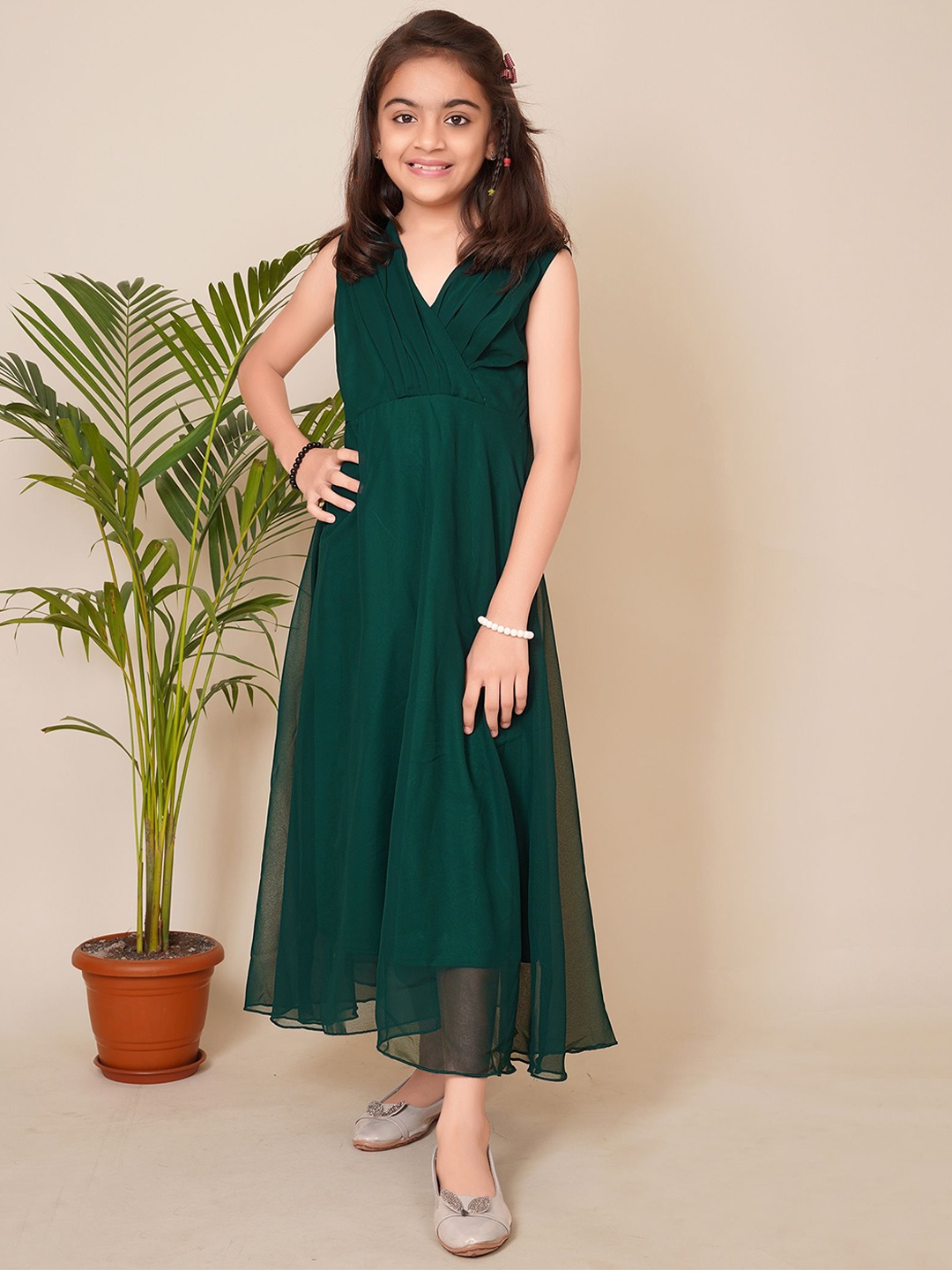 

BAESD Girls Georgette V-Neck Sleeveless Maxi Dress, Green