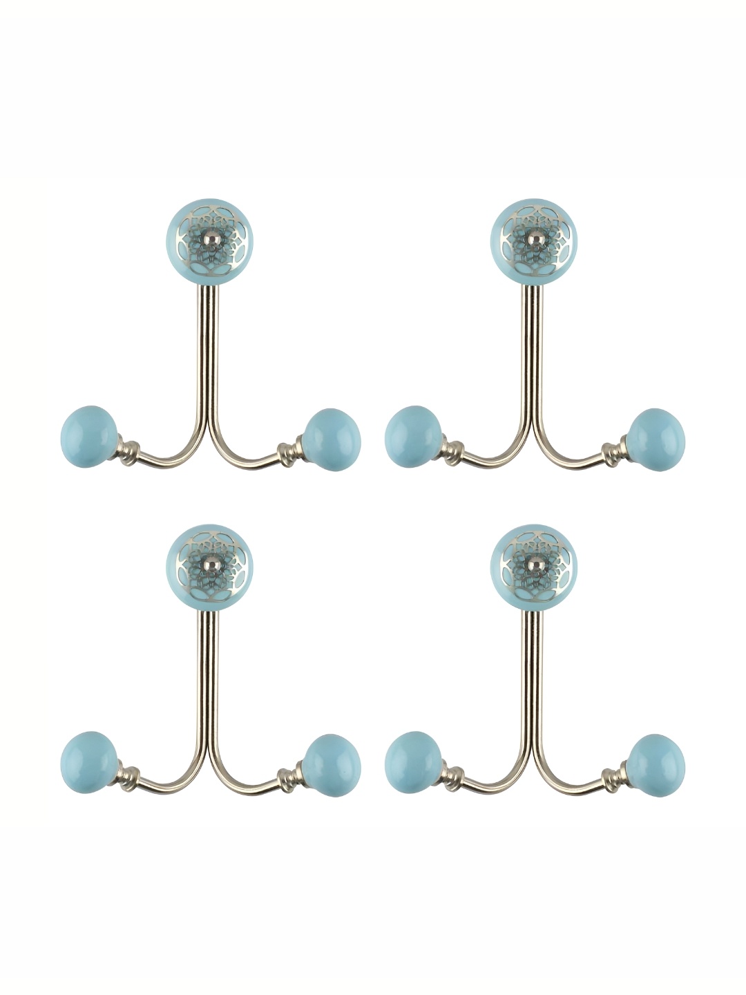 

IndianShelf Turquoise Blue and Goldtoned 4 Pieces Ceramic Strewn Wall Hooks
