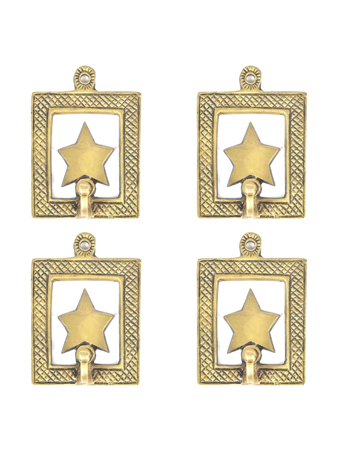 

IndianShelf Gold Toned 4 Pieces Brass Star Wall Mounted Hooks Kitchen Hanger