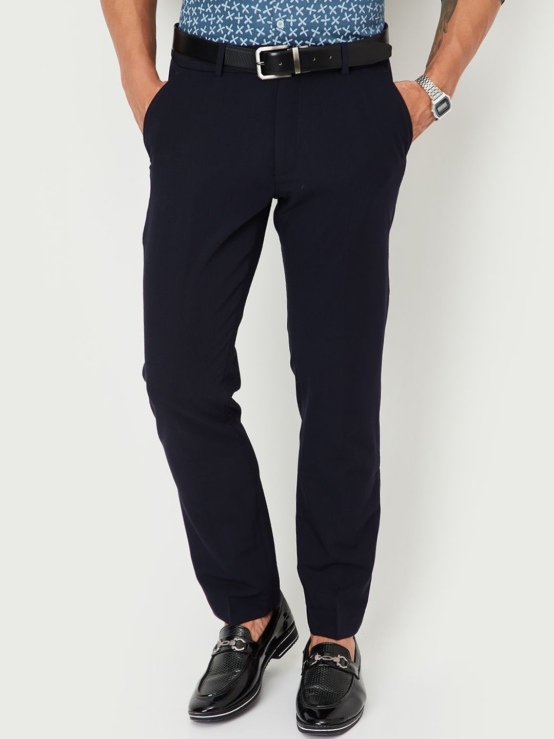 

max Men Regular Fit Chinos Trousers, Navy blue